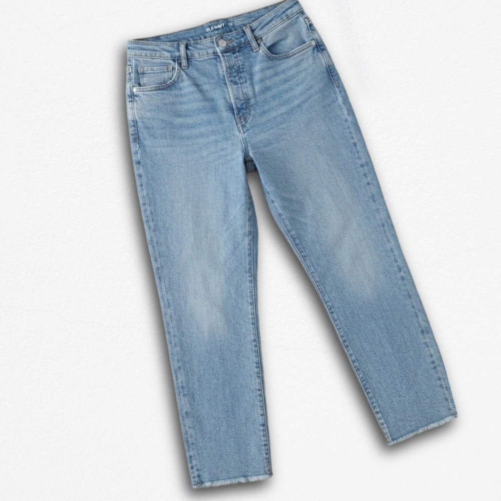 Old Navy Sky-Hi Straight Jeans Womens 16 Tall Light Wash Raw Hem Extra High Rise